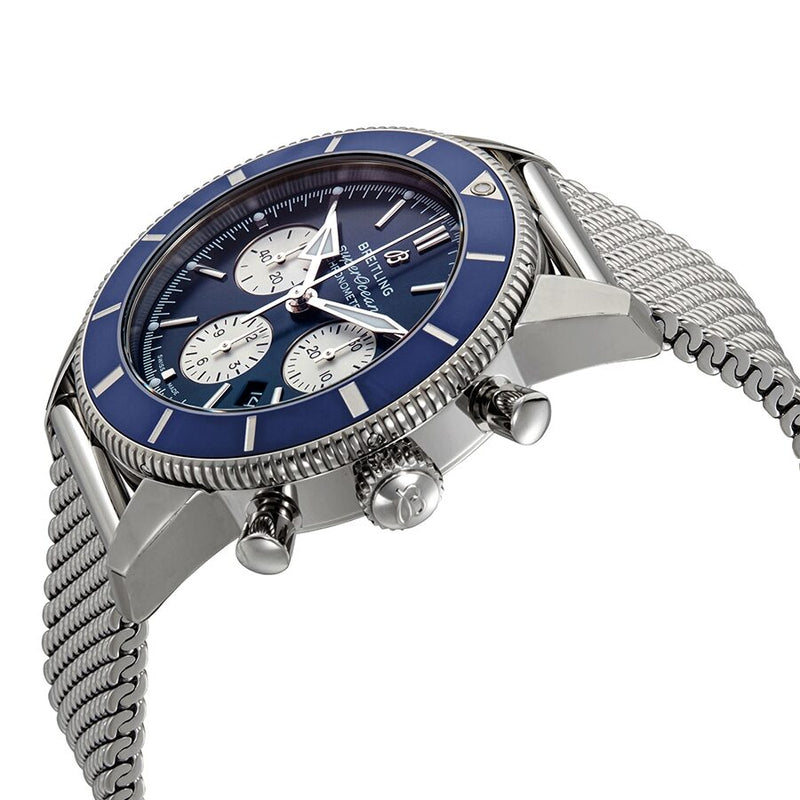 Breitling Superocean Heritage B01 Chronograph 44 Blue Dial Silver Mesh Bracelet Watch for Men - AB0162161C1A1 Buy Now By Breitling