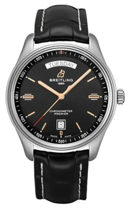 Breitling Premier Automatic 40mm Day & Date Black Dial Black Leather Strap Mens Watch - A45340241B1P2 Buy Now By Breitling