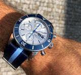 Breitling Superocean Heritage Chronograph 44 Ocean Conservancy Silver Dial Two Tone NATO Strap Watch for Men - A133131A1G1W1