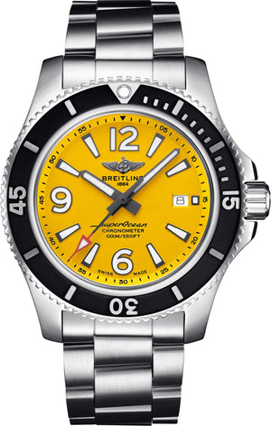 Breitling Superocean Automatic 44mm Yellow Dial Silver Steel Strap Watch for Men - A17375211/1A1 Buy Now By Breitling