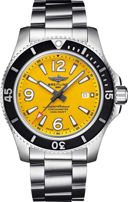 Breitling Superocean Automatic 44mm Yellow Dial Silver Steel Strap Watch for Men - A17375211/1A1 Buy Now By Breitling