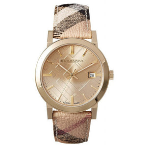 Burberry The City Gold Dial Haymarket Brown Leather Strap Watch for Women - BU9026 Buy Now By Burberry