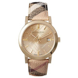 Burberry The City Gold Dial Haymarket Brown Leather Strap Watch for Women - BU9026 Buy Now By Burberry