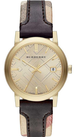 Burberry The City Gold Dial Black Leather Strap Watch for Men - BU9032 Buy Now By Burberry