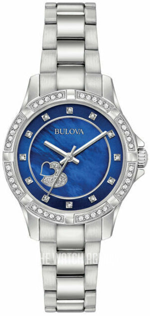 Bulova Crystal Collection Blue Mother of Pearl Dial Silver Steel Strap Watch for Women - 96L238 Buy Now By Bulova