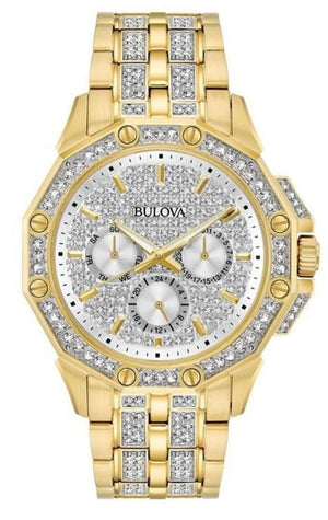 Bulova Crystal Collection Octova White Dial Gold Steel Strap Watch for Men - 98C126 Buy Now By Bulova
