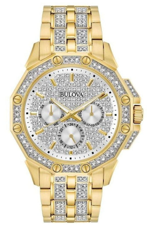 Bulova Crystal Collection Octova White Dial Gold Steel Strap Watch for Men - 98C126 Buy Now By Bulova