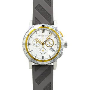 Burberry Belt Chronograph Silver Dial Brown Rubber Strap Watch For Men - BU9811 Buy Now By Burberry