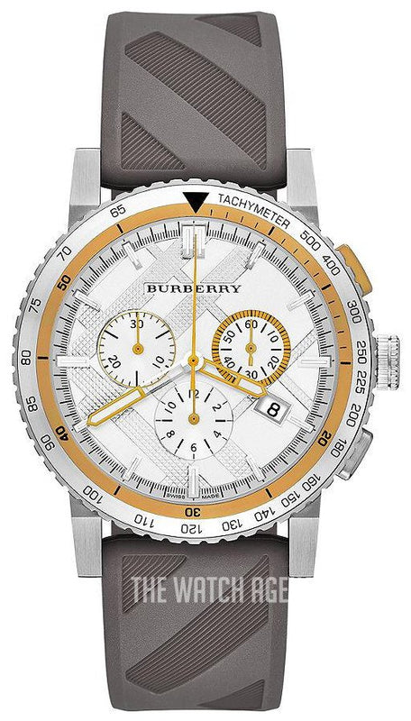 Burberry Belt Chronograph Silver Dial Brown Rubber Strap Watch For Men - BU9811 Buy Now By Burberry