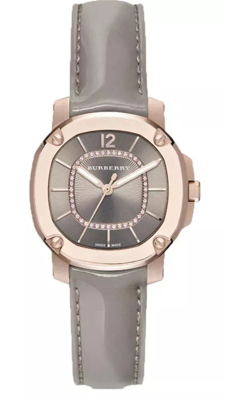 Burberry Britain Diamonds Grey Dial Grey Leather Strap Watch for Women - BBY1810 Buy Now By Burberry