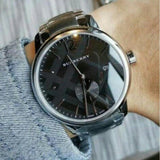 Burberry The Classic Round Black Dial Silver Steel Strap Watch for Men - BU10005 Buy Now By Burberry