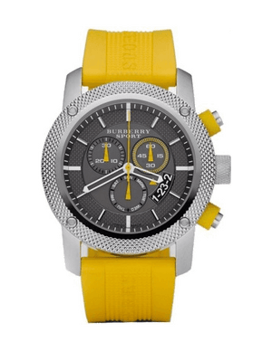 Burberry Sport Chronograph Grey Dial Yellow Rubber Strap Watch for Men - BU7712 Buy Now By Burberry