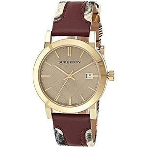 Burberry Heritage Nova Gold Dial Haymarket Red Leather Strap Watch for Women - BU9111 Buy Now By Burberry