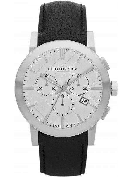 Burberry The City Chronograph White Dial Black Leather Strap Watch for Men - BU9355 Buy Now By Burberry