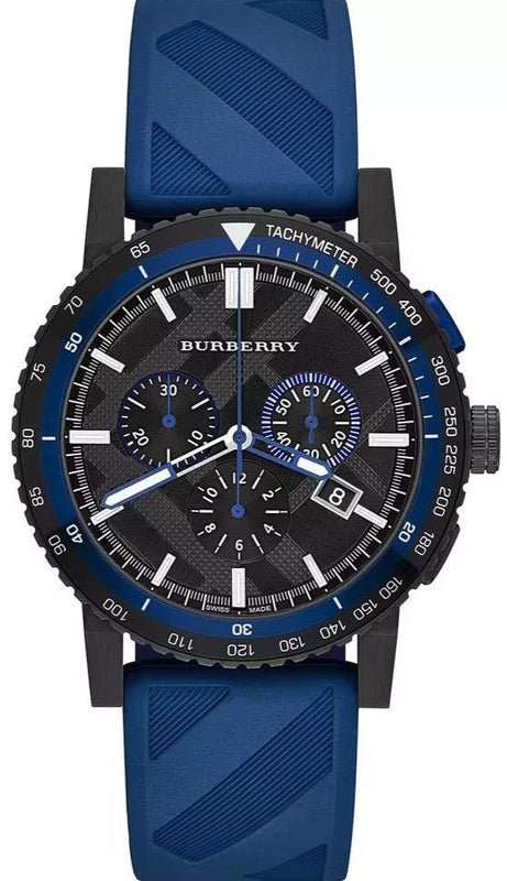 Burberry The City Sport Chronograph Black Dial Blue Rubber Strap Watch For Men - BU9807 Buy Now By Burberry