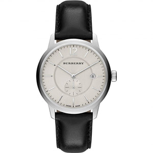 Burberry The Classic Horseferry Beige Dial Black Leather Strap Watch for Men - BU10000 Buy Now By Burberry