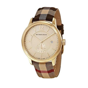 Burberry The Classic Round Gold Dial Brown Leather Strap Unisex Watch - BU10001 Buy Now By Burberry