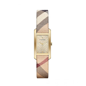 Burberry Pioneer Gold Dial Haymarket Beige Leather Strap Watch for Women - BU9509 Buy Now By Burberry