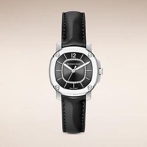 Burberry The Britain Diamonds Black Dial Black Leather Strap Watch for Women - BBY1809 Buy Now By Burberry