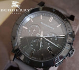 Burberry The City Chronograph Ion Plated Grey Dial Grey Leather Strap Watch for Men - BU9384 Buy Now By Burberry