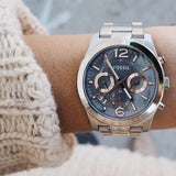 Fossil Perfect Boyfriend Mother of Pearl Blue Dial Silver Steel Strap Watch for Women - ES3880
