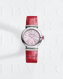 Bvlgari Lvcea Intarsio Diamonds Mother of Pearl Pink Dial Red Leather Strap Watch for Women - LVCEA103619 Buy Now By Bvlgari