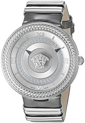 Versace V Metal Icon Silver Dial Silver & Grey Strap Watch for Women - VLC120016 Buy Now By Versace