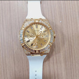 Guess Baguette Crystals Gold Dial White Silicone Strap Watch For Men - GW0208G3 Buy Now By Guess