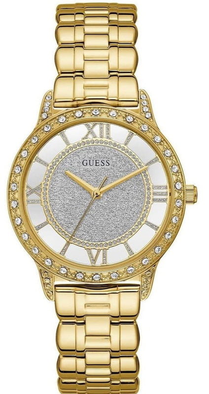 Guess Analog Diamonds Silver Dial Gold Steel Strap Watch For Women - W1013l2 Buy Now By Guess