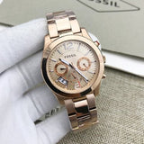 Fossil Boyfriend Multifunction Rose Gold Dial Rose Gold Steel Strap Watch for Women - ES3885 Buy Now By Fossil