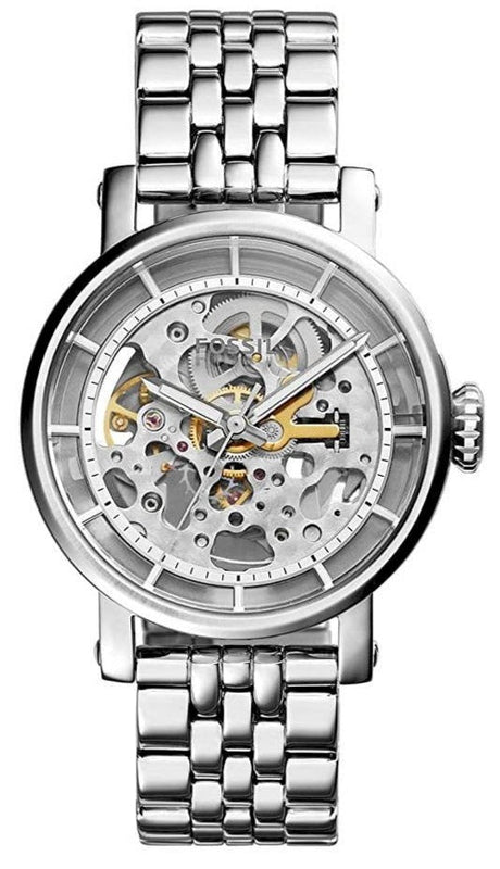 Fossil Boyfriend Automatic Skeleton Silver Dial Silver Steel Strap Watch for Women - ME3067 Buy Now By Fossil