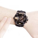 Diesel Little Daddy Chronograph Black Dial Black Leather Strap Watch For Men - DZ7291 Buy Now By Diesel