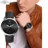 Fossil The Minimalist Carbon Series Black Dial Black Leather Strap Watch for Men - FS5497 Buy Now By Fossil