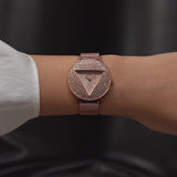 Guess Iconic Diamonds Rose Gold Dial Rose Gold Mesh Bracelet Watch For Women - GW0477L3 Buy Now By Guess