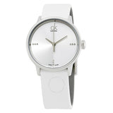 Calvin Klein Accent Silver Dial White Leather Strap Watch for Women - K2Y2Y1KW Buy Now By Calvin Klein