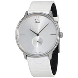 Calvin Klein Accent Silver Dial White Leather Strap Watch for Women - K2Y211K6 Buy Now By Calvin Klein