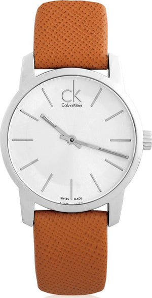 Calvin Klein City Silver Dial Light Brown Leather Strap Watch For Women- K2G23120 Buy Now By Calvin Klein