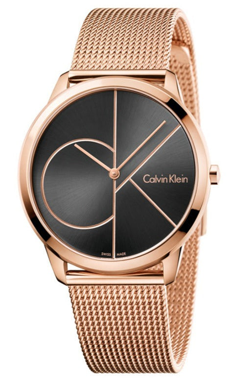 Calvin Klein Minimal Black Dial Rose Gold Mesh Bracelet Watch for Men - K3M21621 Buy Now By Calvin Klein
