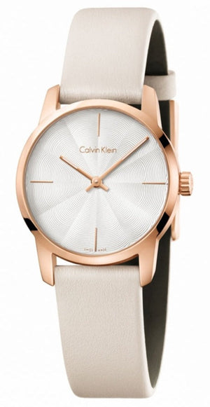 Calvin Klein City Silver Dial White Leather Strap Watch for Women - K2G236X6 Buy Now By Calvin Klein