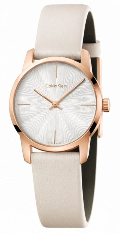 Calvin Klein City Silver Dial White Leather Strap Watch for Women - K2G236X6 Buy Now By Calvin Klein