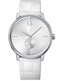 Calvin Klein Accent Silver Dial White Leather Strap Watch for Women - K2Y211K6 Buy Now By Calvin Klein