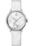 Calvin Klein Accent Silver Dial White Leather Strap Watch for Women - K2Y231K6 Buy Now By Calvin Klein