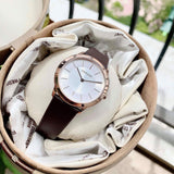 Calvin Klein Minimal White Dial Brown Leather Strap Watch for Women - K3M226G6 Buy Now By Calvin Klein