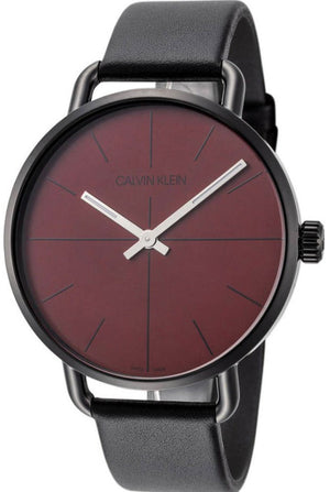 Calvin Klein Even Maroon Dial Black Leather Strap Watch for Men - K7B214CP Buy Now By Calvin Klein