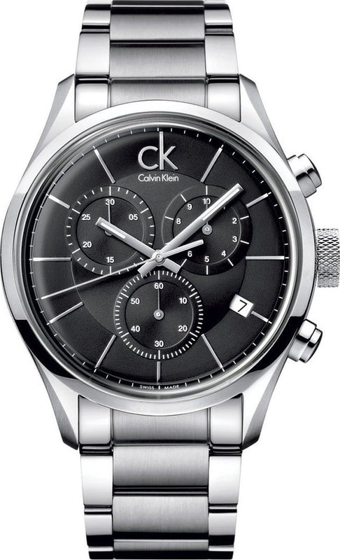 Calvin Klein Masculine Chronograph Black Dial Silver Steel Strap Watch for Men - K2H27104 Buy Now By Calvin Klein