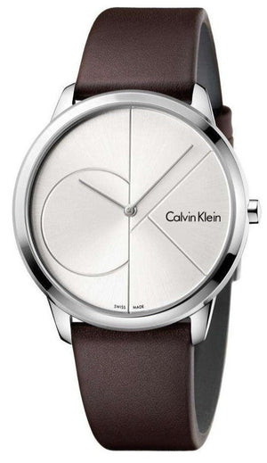 Calvin Klein Minimal Silver Dial Brown Leather Strap Watch for Men - K3M211G6 Buy Now By Calvin Klein