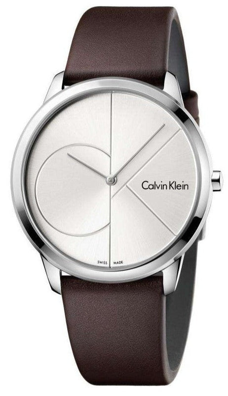 Calvin Klein Minimal Silver Dial Brown Leather Strap Watch for Men - K3M211G6 Buy Now By Calvin Klein
