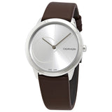 Calvin Klein Minimal Silver Dial Brown Leather Strap Watch for Men - K3M221G6 Buy Now By Calvin Klein