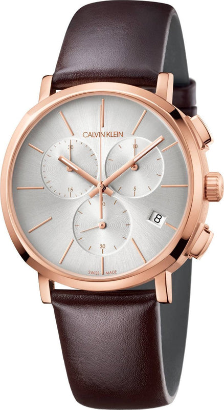 Calvin Klein Posh Chronograph White Dial Brown Leather Strap Watch for Men - K8Q376G6 Buy Now By Calvin Klein