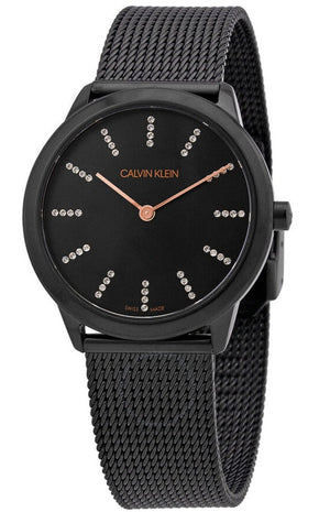Calvin Klein Minimal Diamonds Black Dial Black Mesh Bracelet Watch for Women - K3M22X2X Buy Now By Calvin Klein